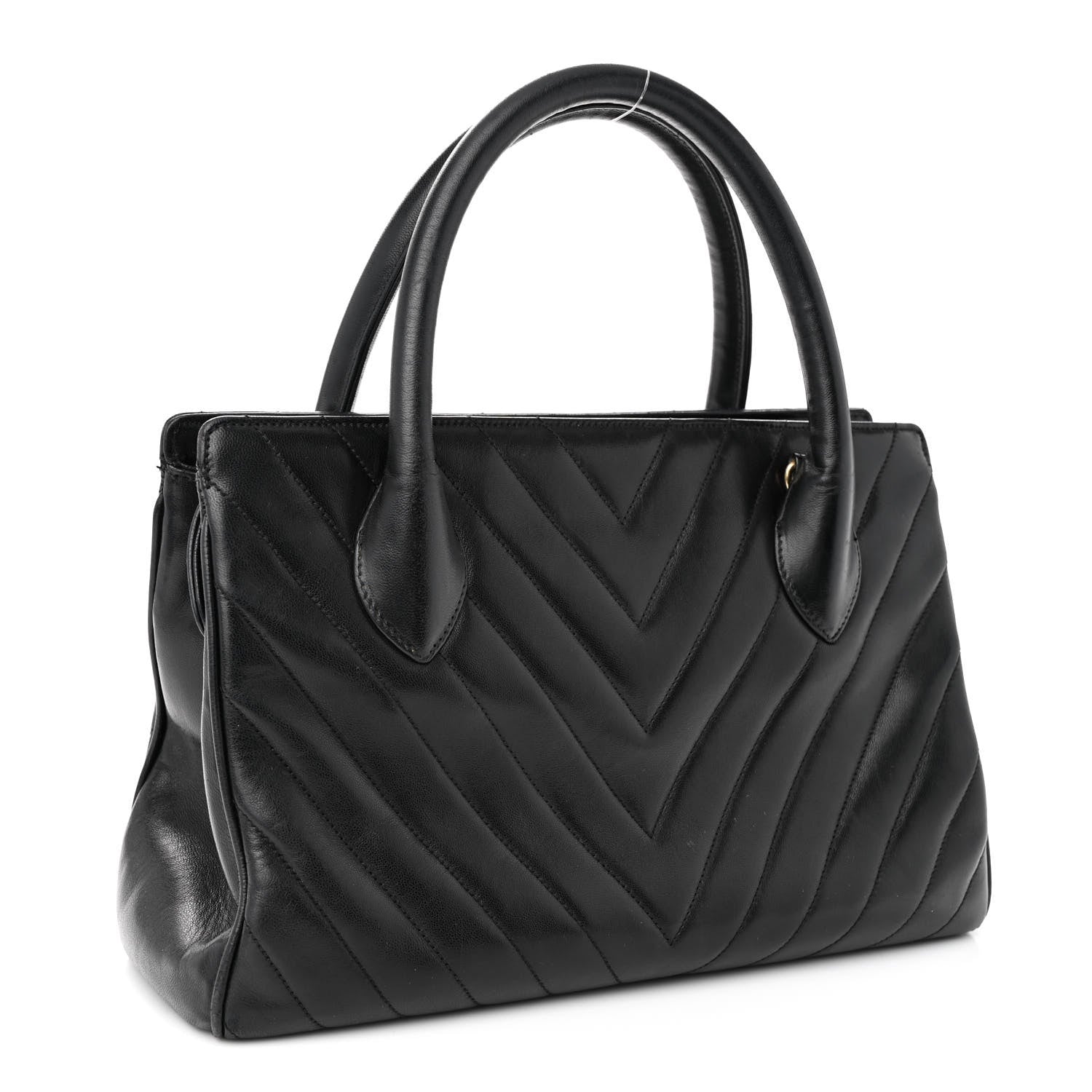Chanel Lambskin Chevron Quilted Top Handle Bag Black 3 of 11