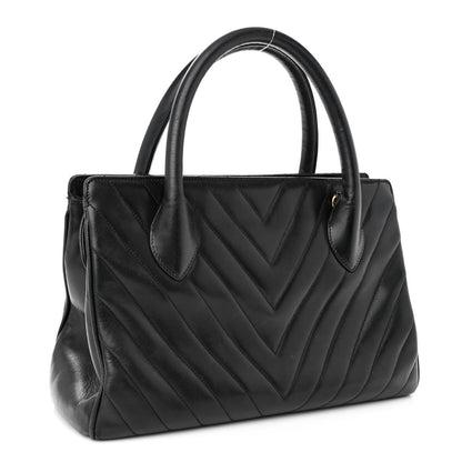 Chanel Lambskin Chevron Quilted Top Handle Bag Black 3 of 11