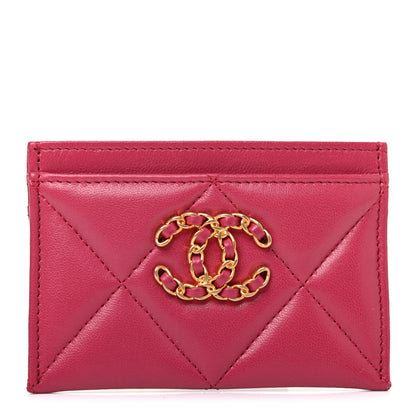 Chanel Lambskin Quilted Chanel 19 Card Holder Dark Pink 1 of 8