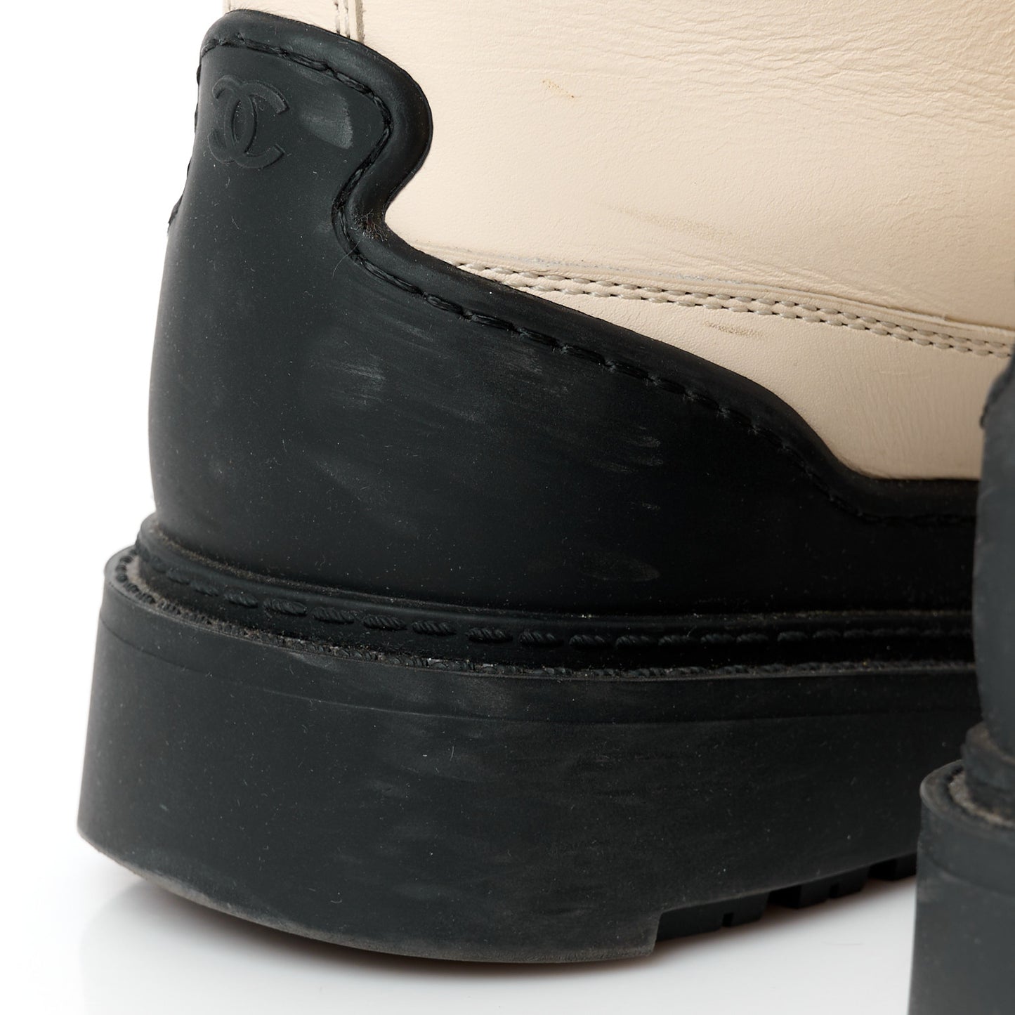 Calfskin Shearling CC Lace Up Boots 38 Black White