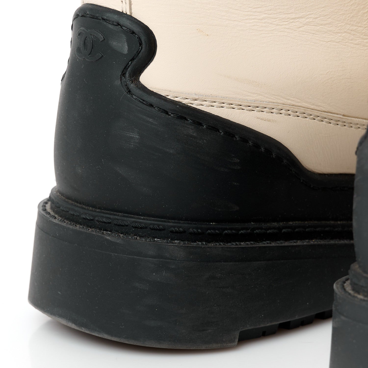 Chanel Calfskin Shearling CC Lace Up Boots 38 Black White 9 of 10