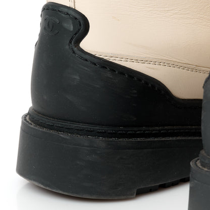 Chanel Calfskin Shearling CC Lace Up Boots 38 Black White 9 of 10