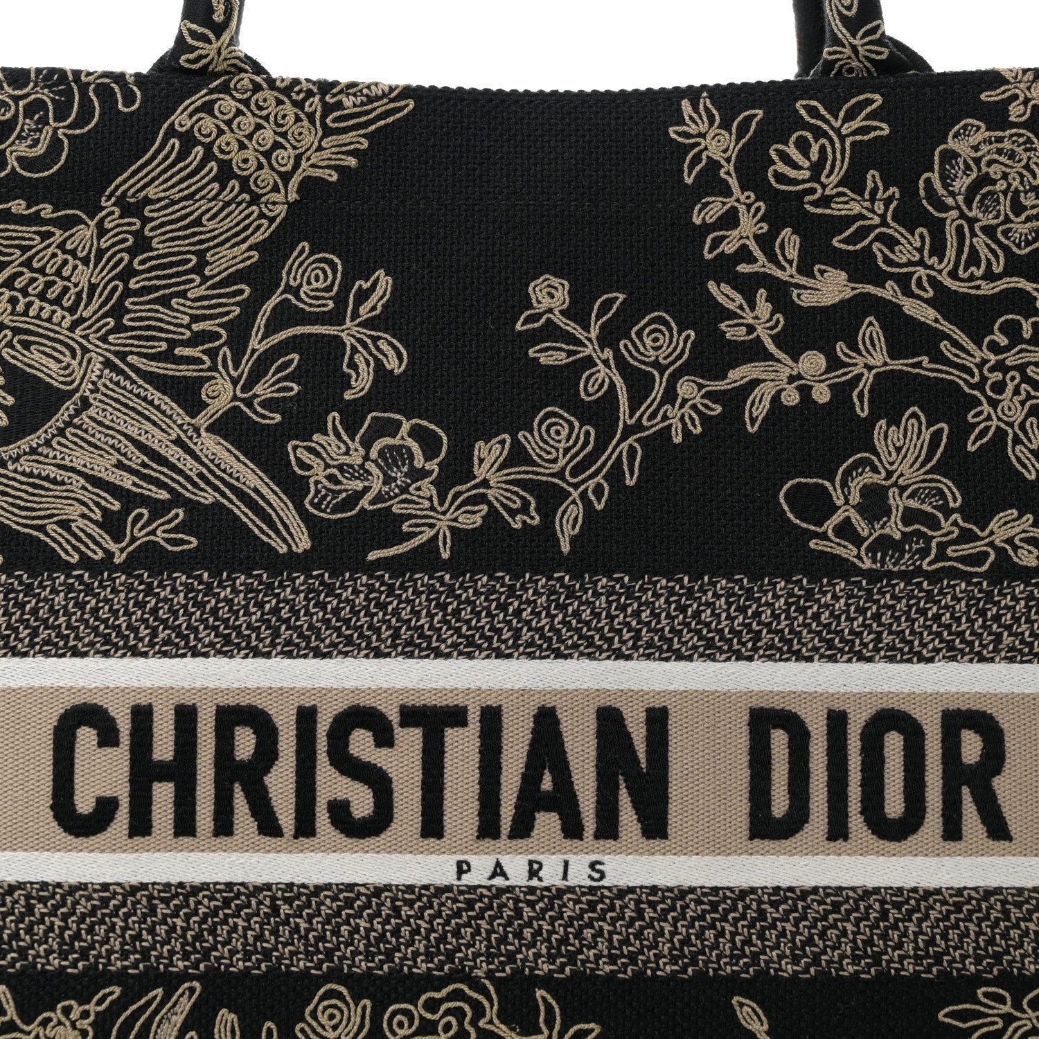 Christian Dior Canvas Embroidered Large Ornamental Cornely Book Tote Black Beige 8 of 12