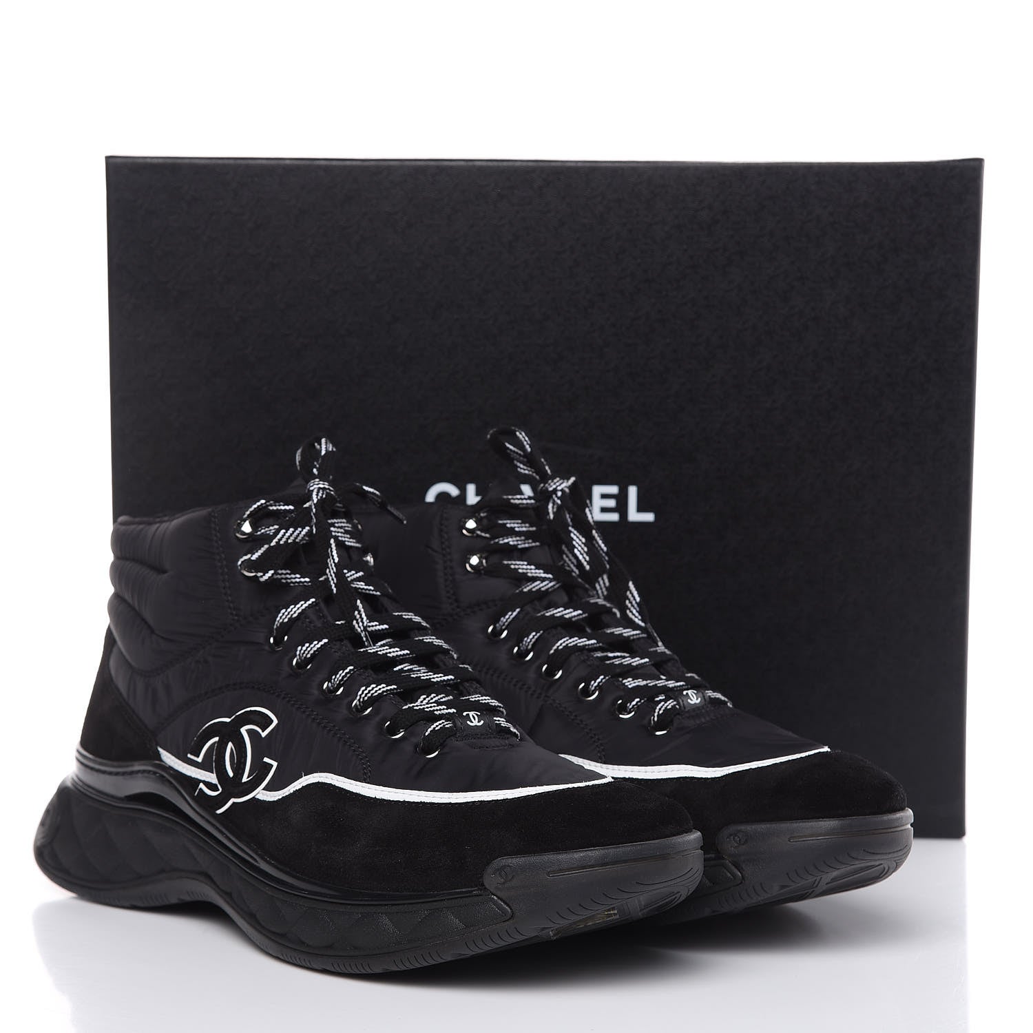 Chanel Fabric Suede Mens CC Sneakers 46 Black 9 of 9