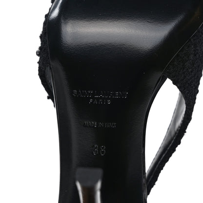 Saint Laurent Tweed Slingback Kendall 90 Pumps 38 Black 6 of 9