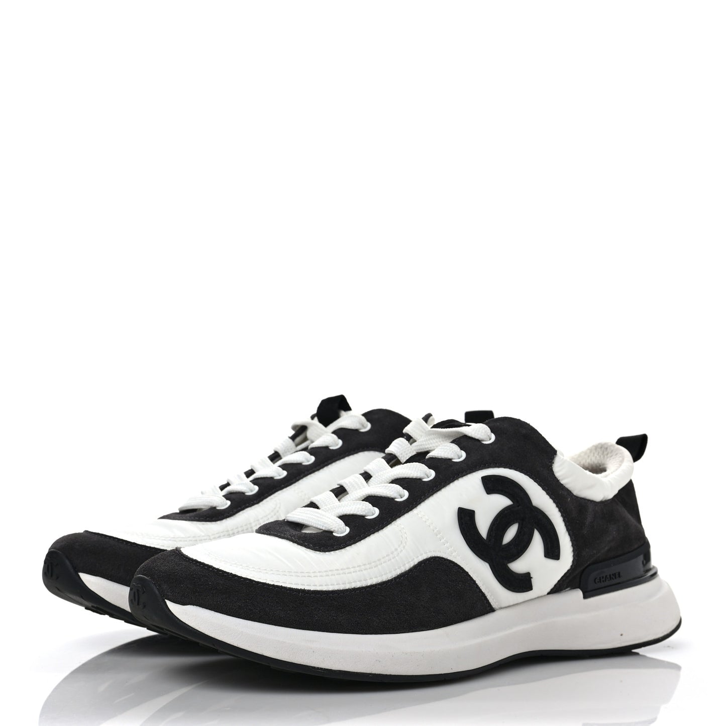 Nylon Suede Calfskin CC Sneakers 41 White Dark Grey