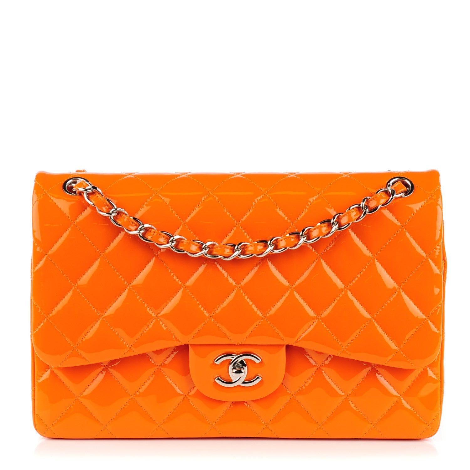Chanel Patent Quilted Jumbo Double Flap Orange 1 of 8