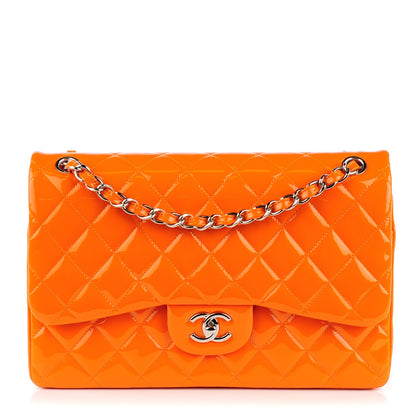 Chanel Patent Quilted Jumbo Double Flap Orange 1 of 8