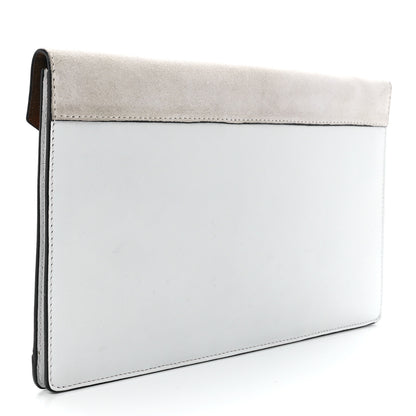 Celine Calfskin Suede Pony Hair Patent Tri-Color Diamond Clutch White Silver Red 3 of 11