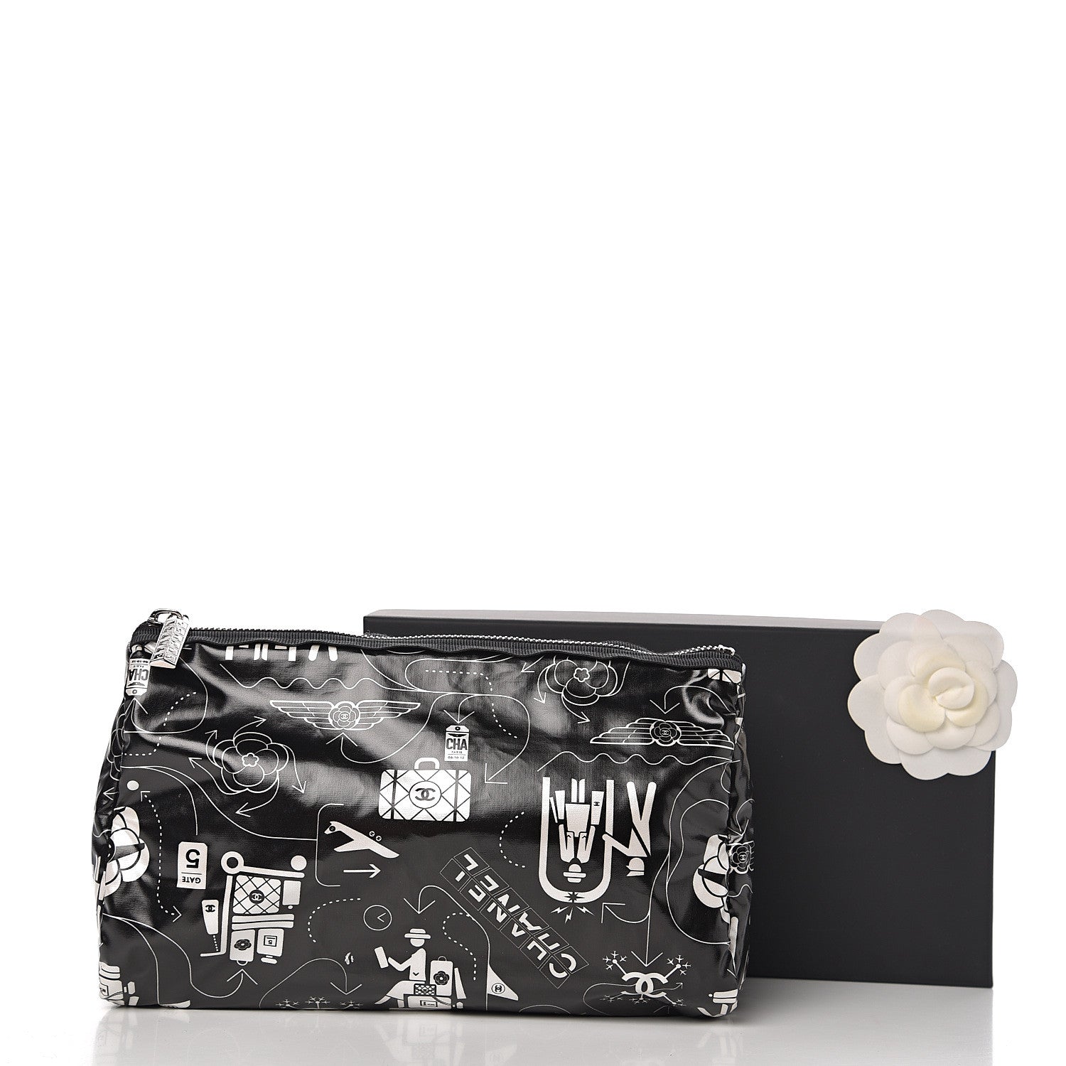 Chanel Coated Canvas Airline Cosmetic Pouch Black White 7 of 7