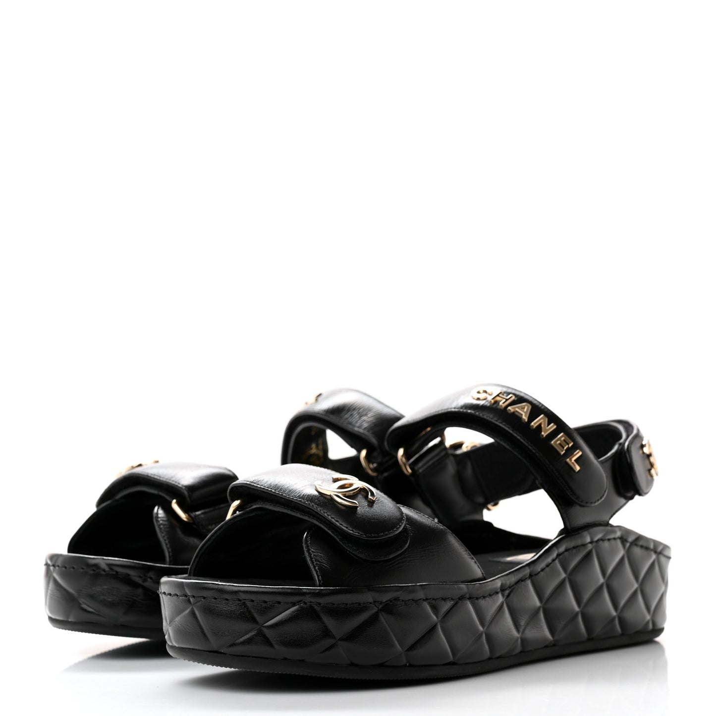 Shiny Calfskin Logo Platform Sandals 36 Black