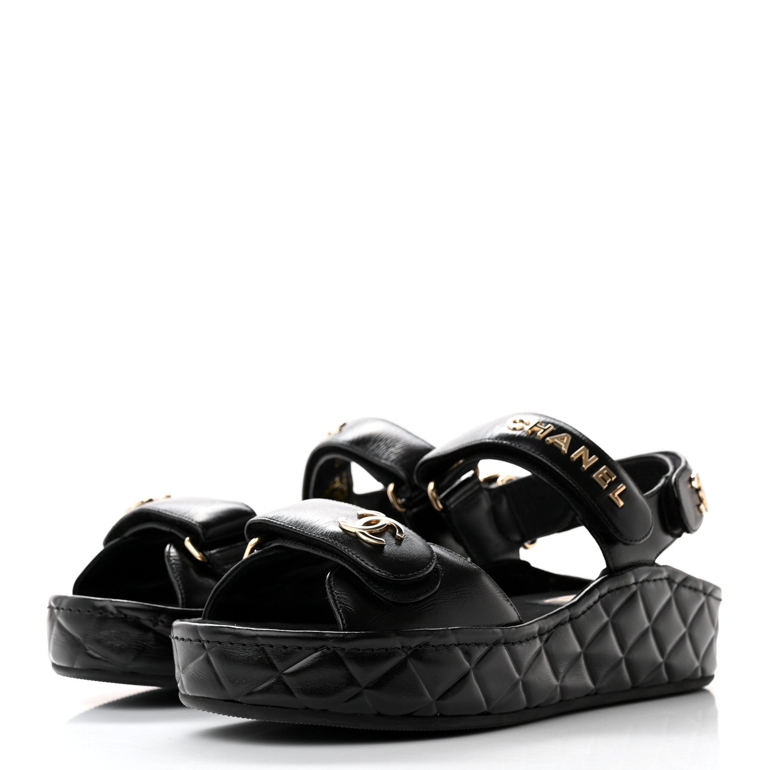 Chanel Shiny Calfskin Logo Platform Sandals 36 Black 3 of 11