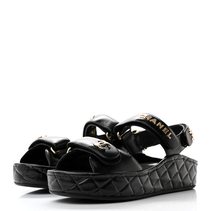 Chanel Shiny Calfskin Logo Platform Sandals 36 Black 3 of 11