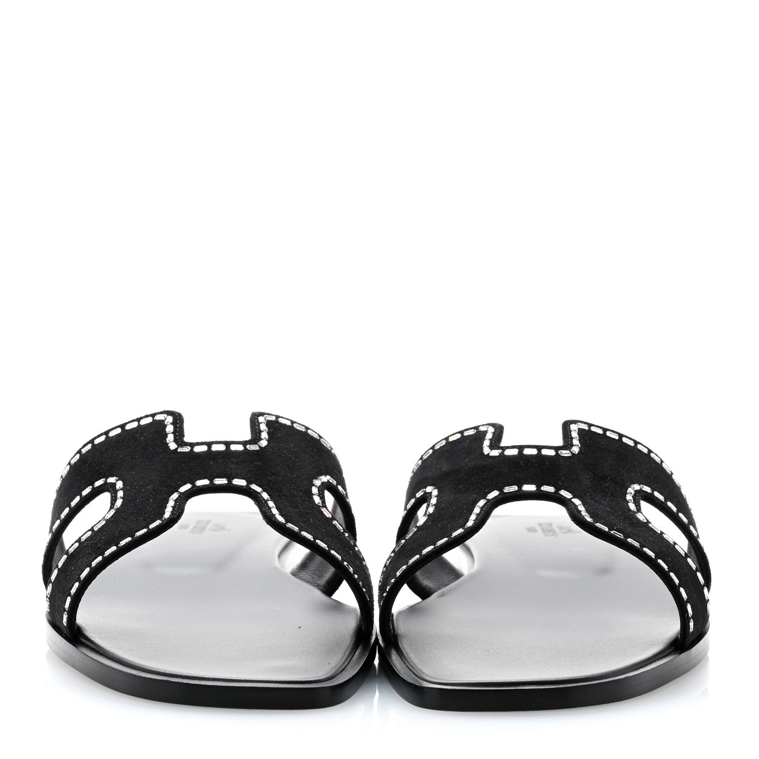 Hermes Suede Goatskin Crystal Embellished Oran Sandals 39 Black 2 of 9