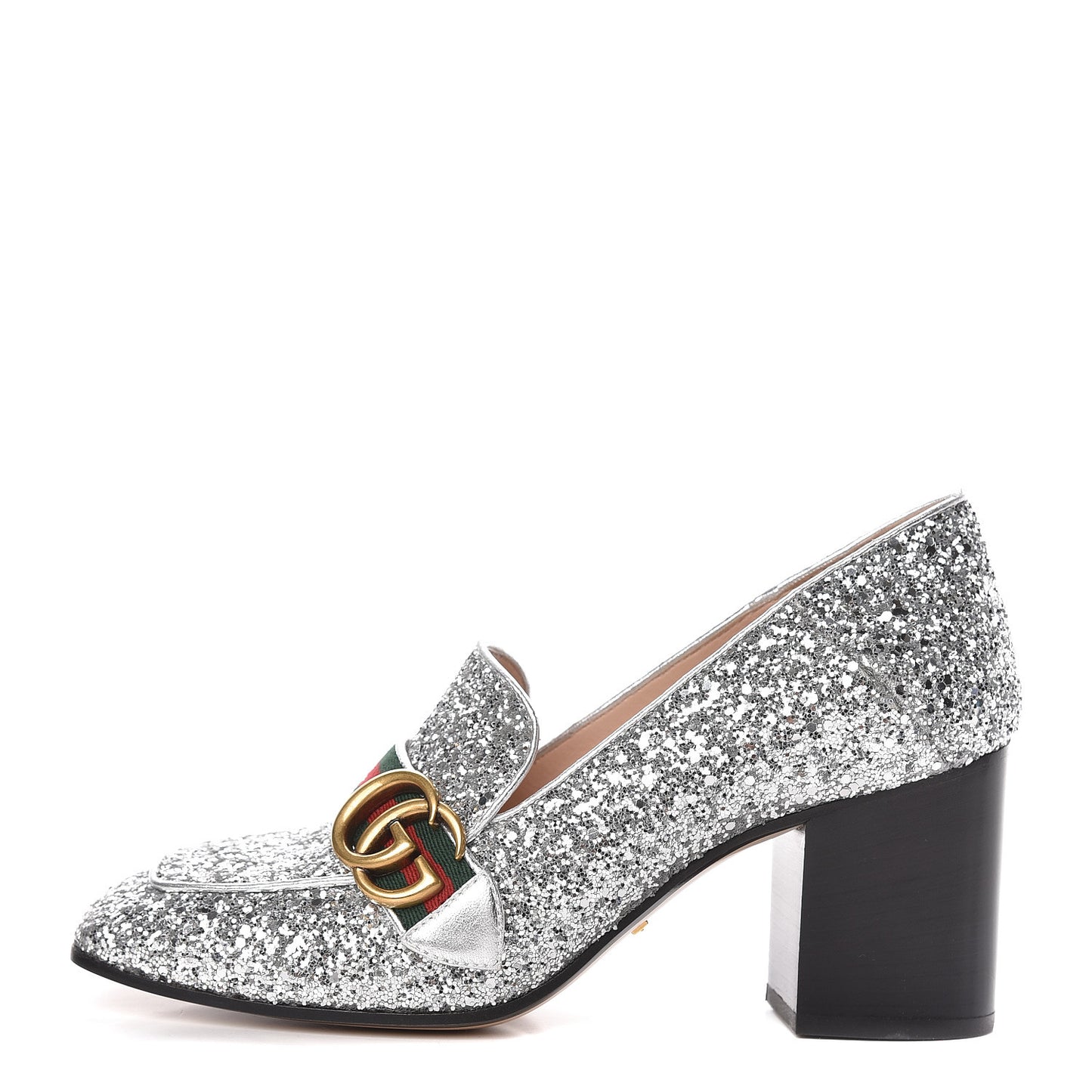 Glitter Nappa Web Peyton 75mm Loafer Pumps 39 Argento