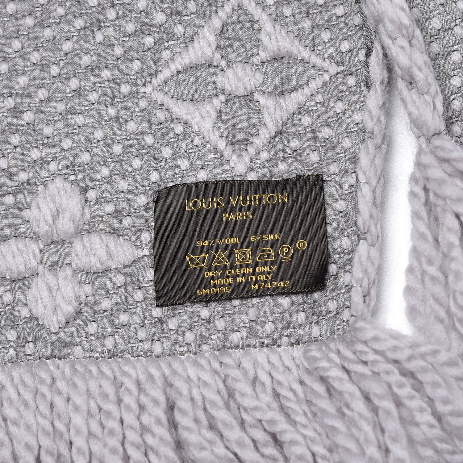 Louis Vuitton Wool Silk Logomania Scarf Pearl Grey 4 of 5