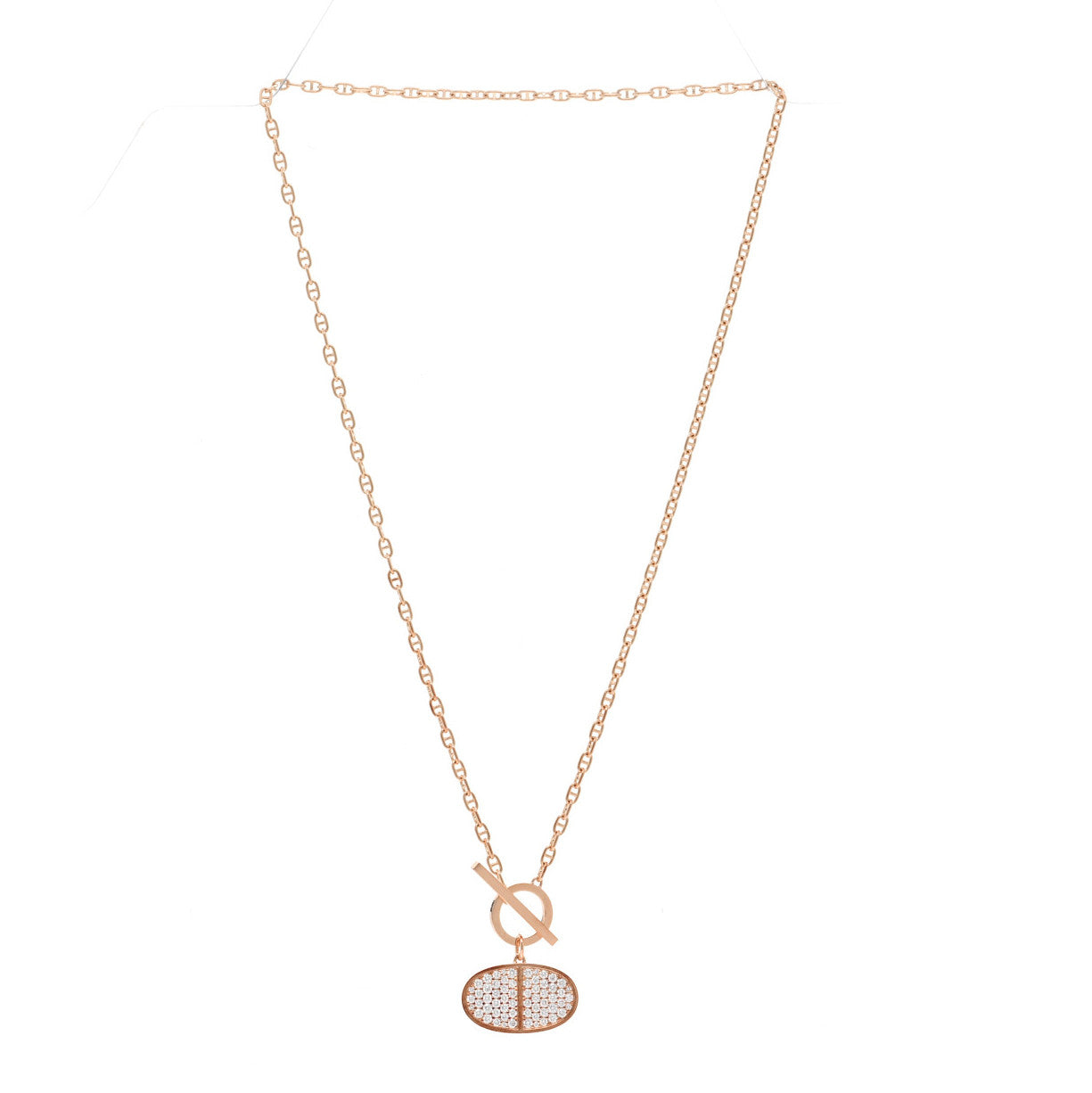 Hermes 18K Rose Gold Diamond Chaine D'Ancre Verso Pendant Necklace SH 3 of 5