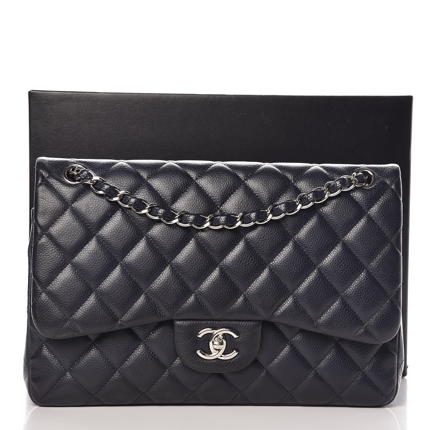 Chanel Caviar Quilted Jumbo Double Flap Navy Blue 11 of 11