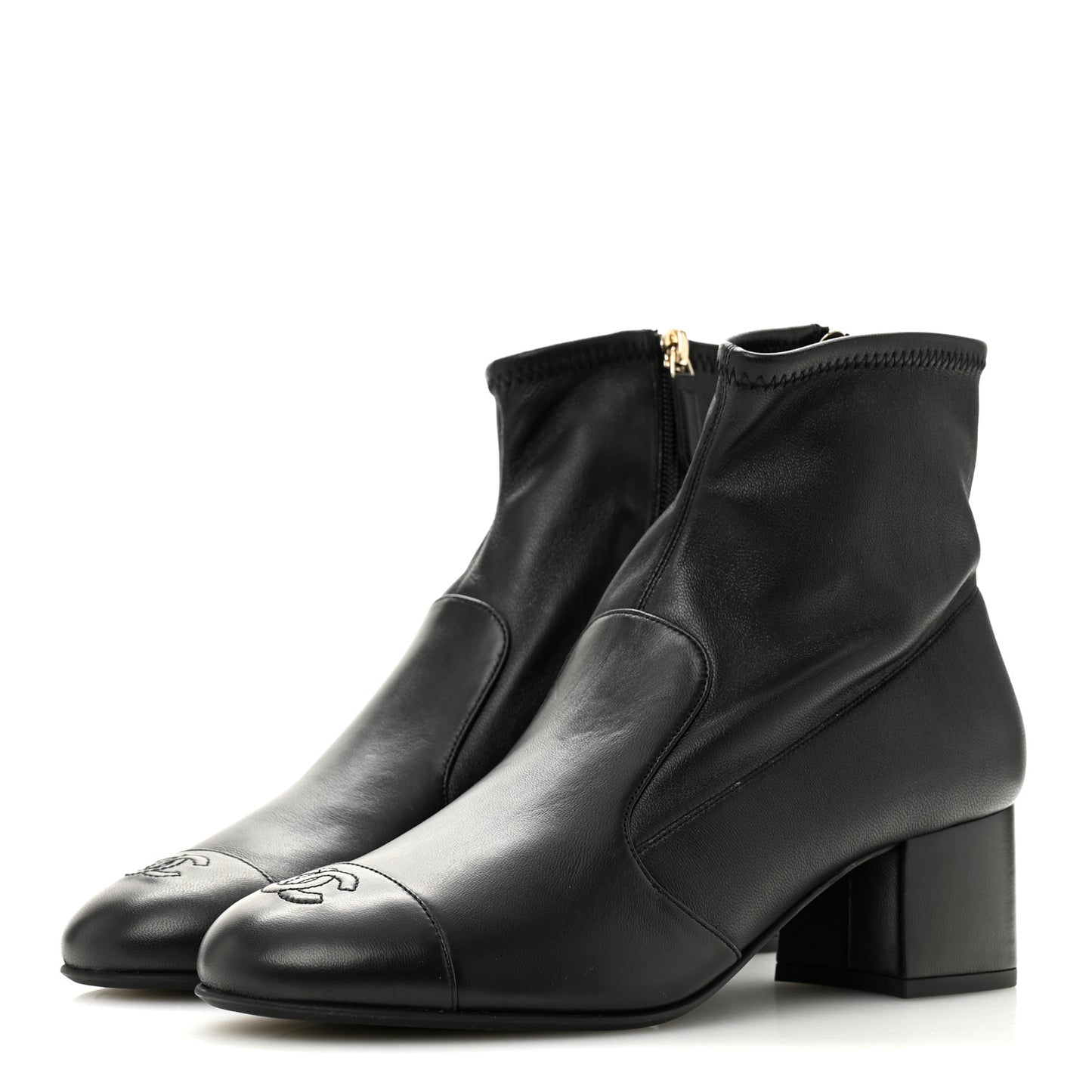 Stretch Lambskin Cap Toe CC Uniform Short Boots 40 Black