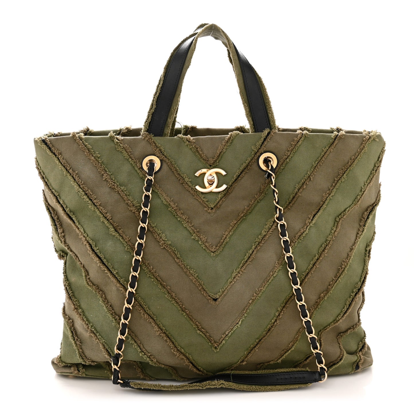 Canvas Chevron Cuba Patchwork Shopper Tote Khaki