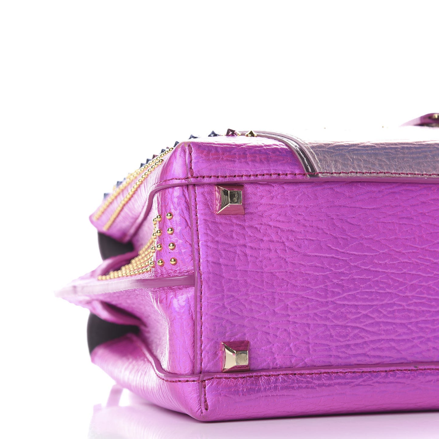 Metallic Calfskin Cyber Studs Mini Milla Tote Electric Pink