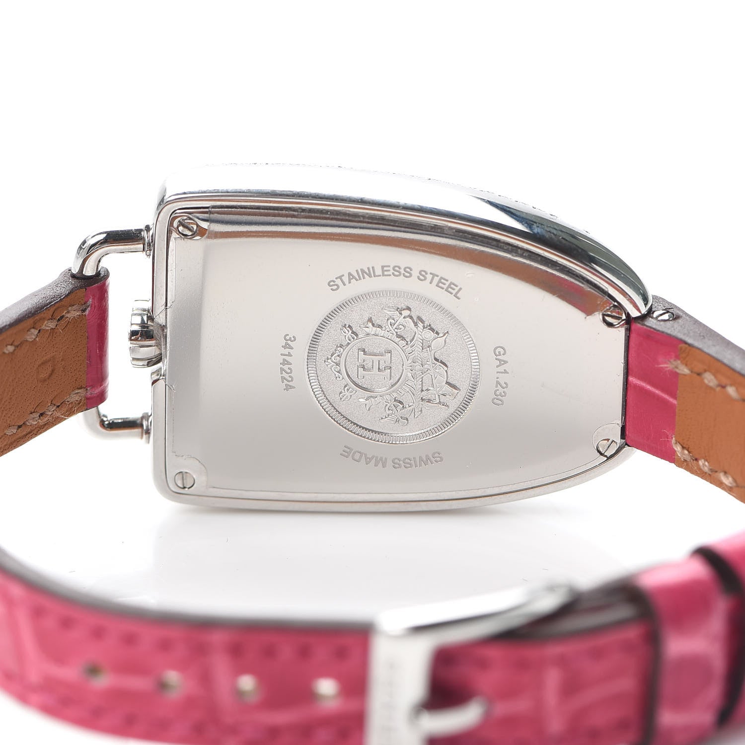 Hermes Stainless Steel Alligator Diamond Bezel 26mm Galop Quartz Watch Framboise 4 of 5