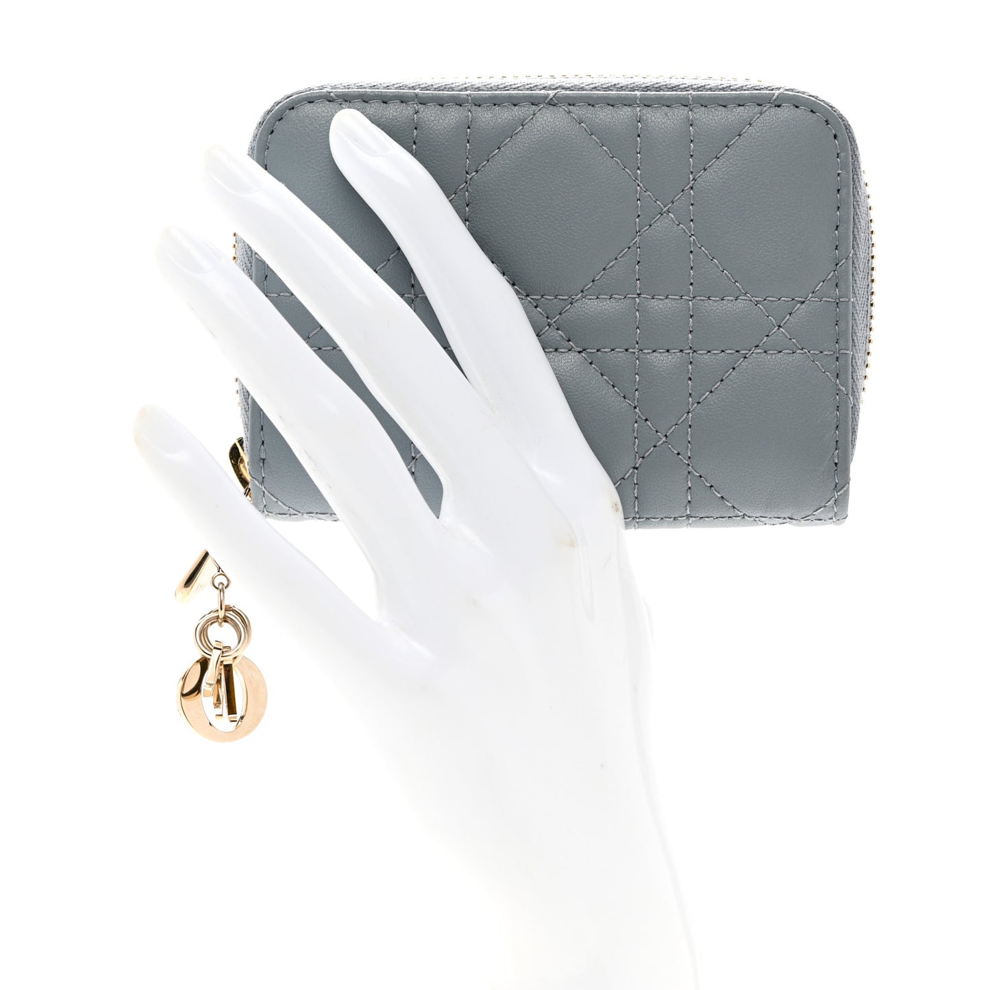Lambskin Cannage Small Lady Dior Voyageur Coin Purse Cloud Blue