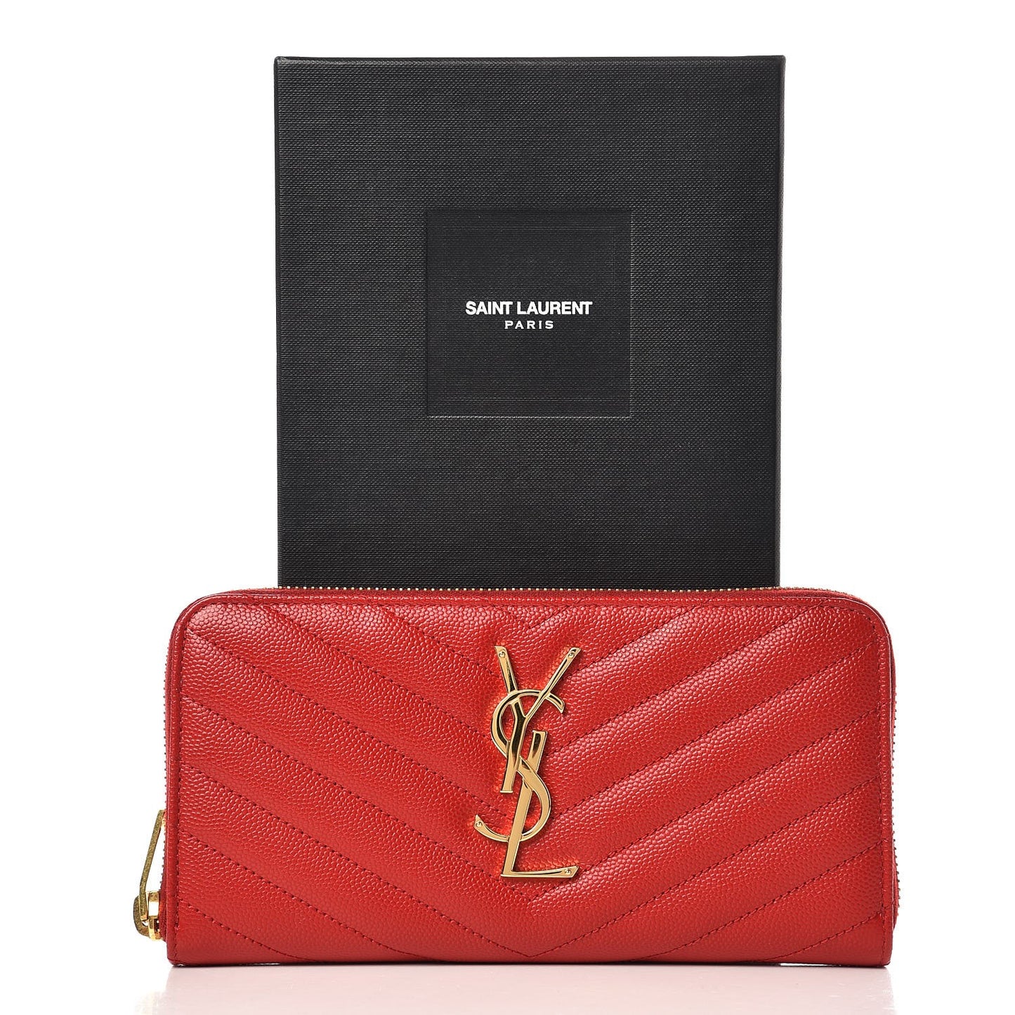 Grain De Poudre Matelasse Chevron Monogram Zip Around Wallet Red