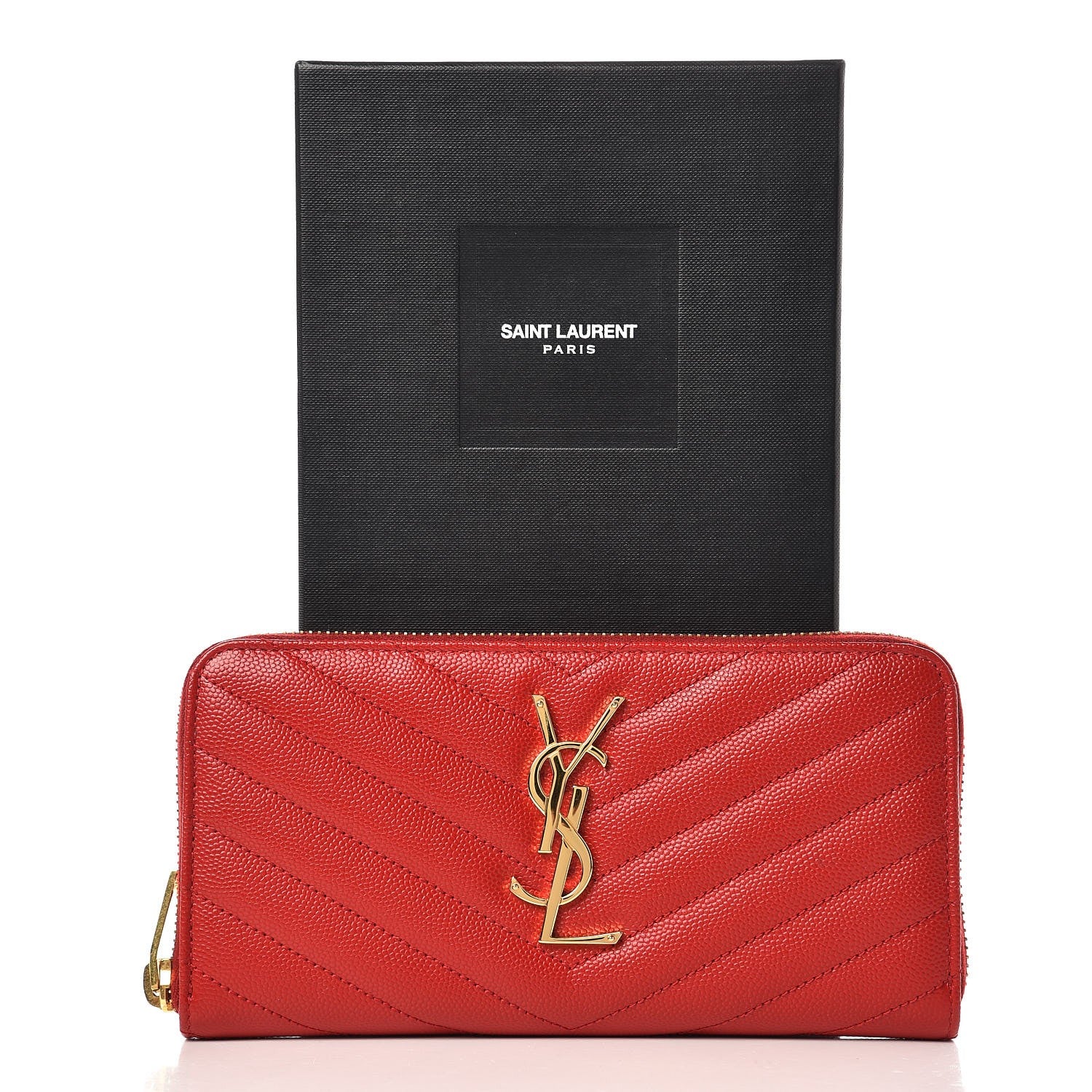 Saint Laurent Grain De Poudre Matelasse Chevron Monogram Zip Around Wallet Red 7 of 7