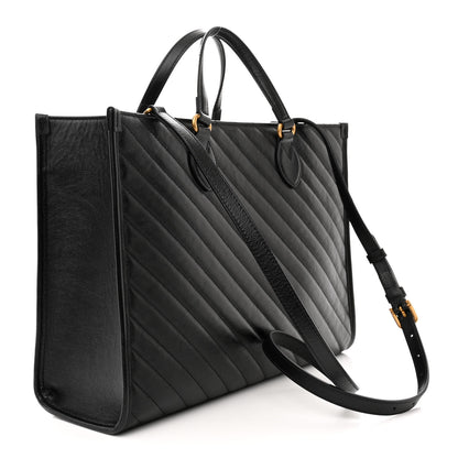 Gucci Azalea Calfskin Matelasse Diagonal GG Marmont Tote Bag Black 3 of 10