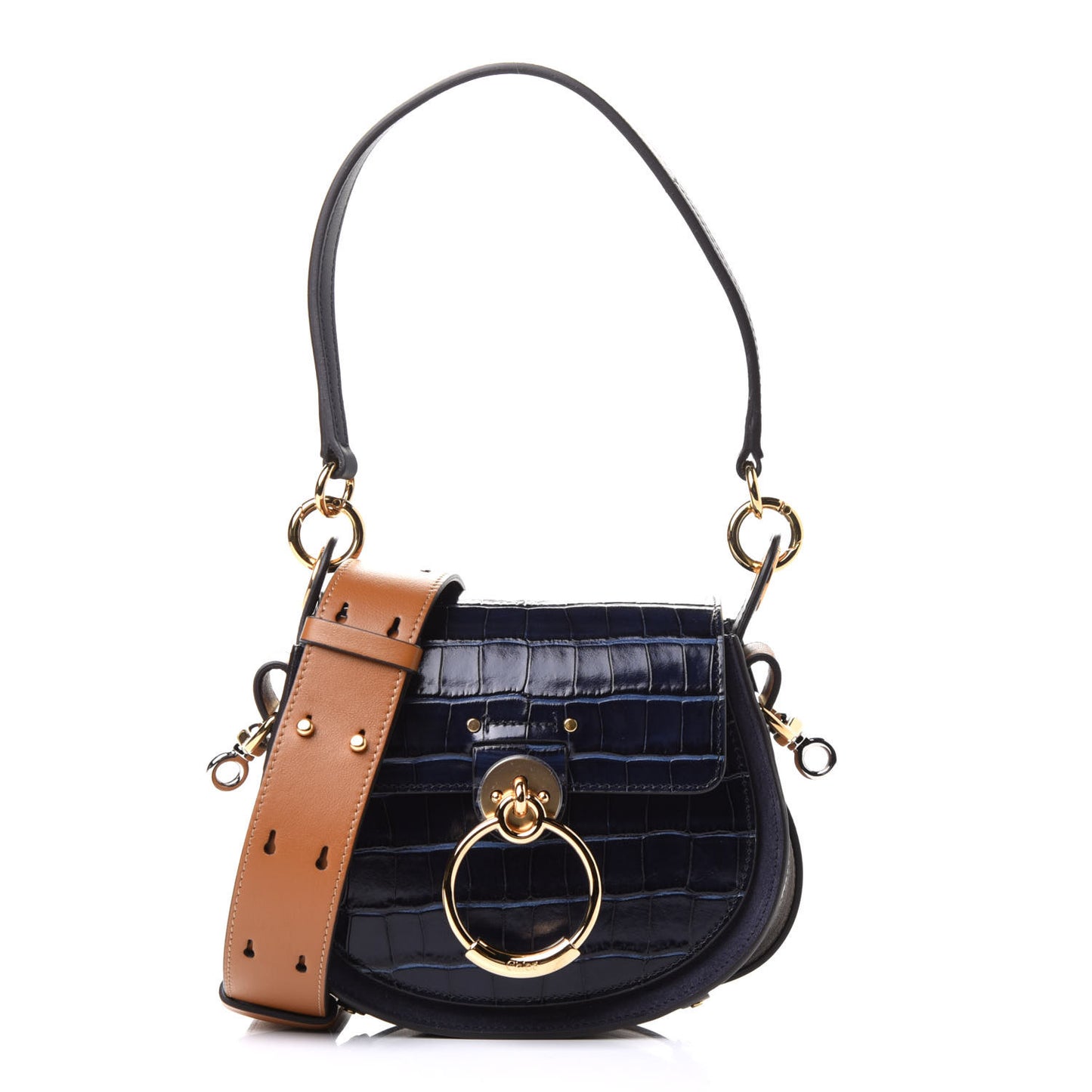 Calfskin Crocodile Embossed Tess Bag Profound Brown