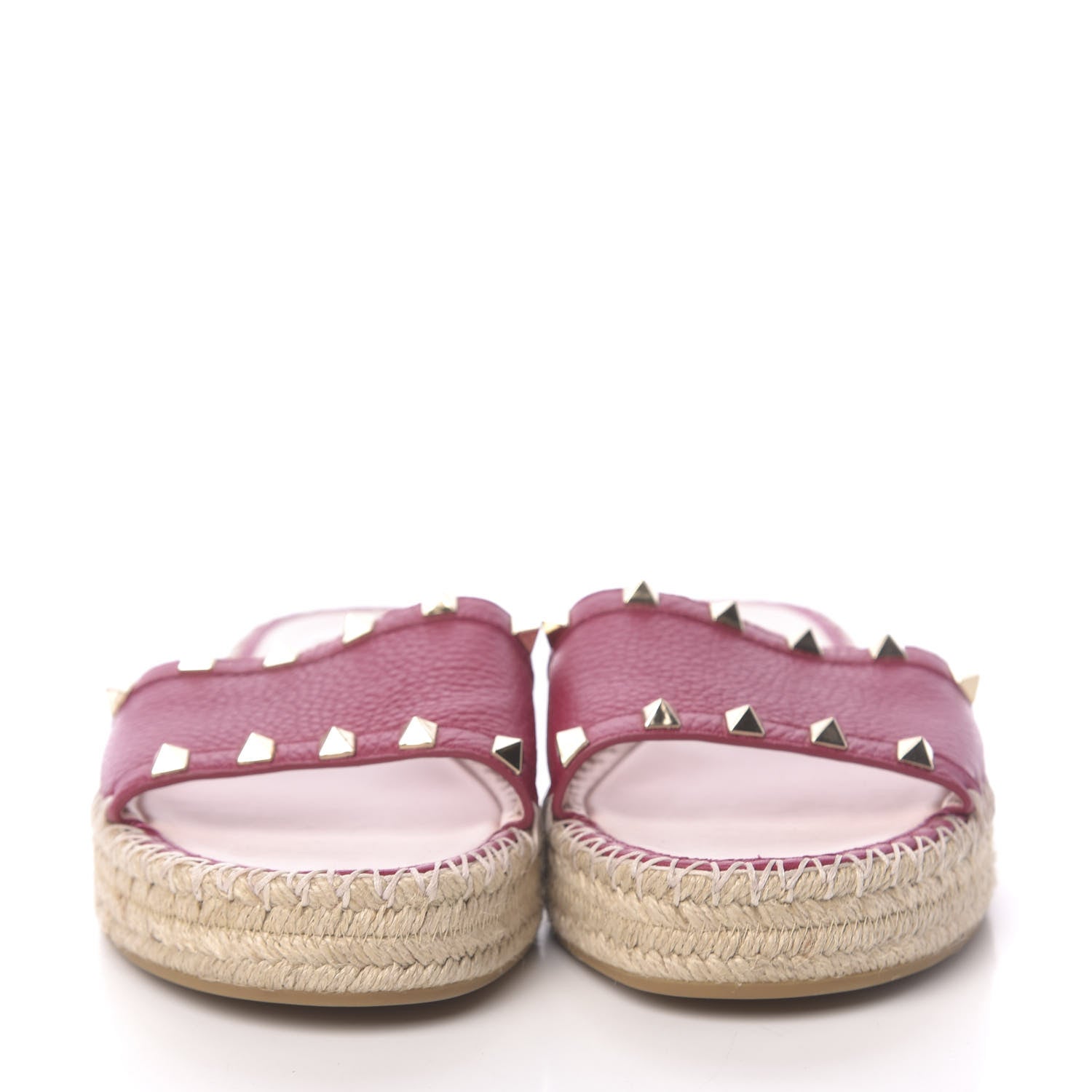 Valentino Garavani Grained Calfskin Rockstud Espadrille Flat Slide Sandals 39 Red 2 of 8