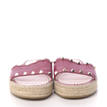 Valentino Garavani Grained Calfskin Rockstud Espadrille Flat Slide Sandals 39 Red 2 of 8