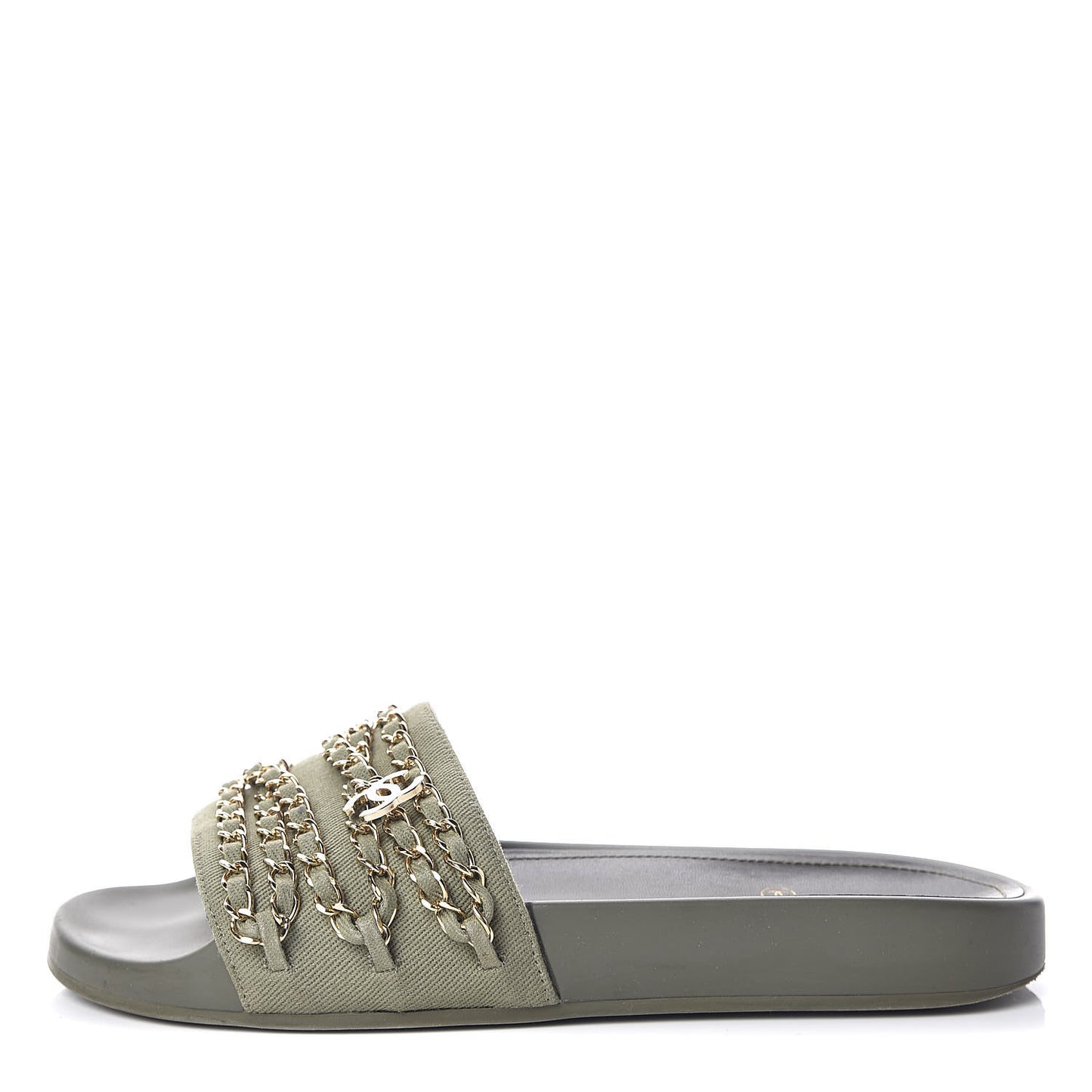 Canvas Chain Flat Sandals 39 Khaki