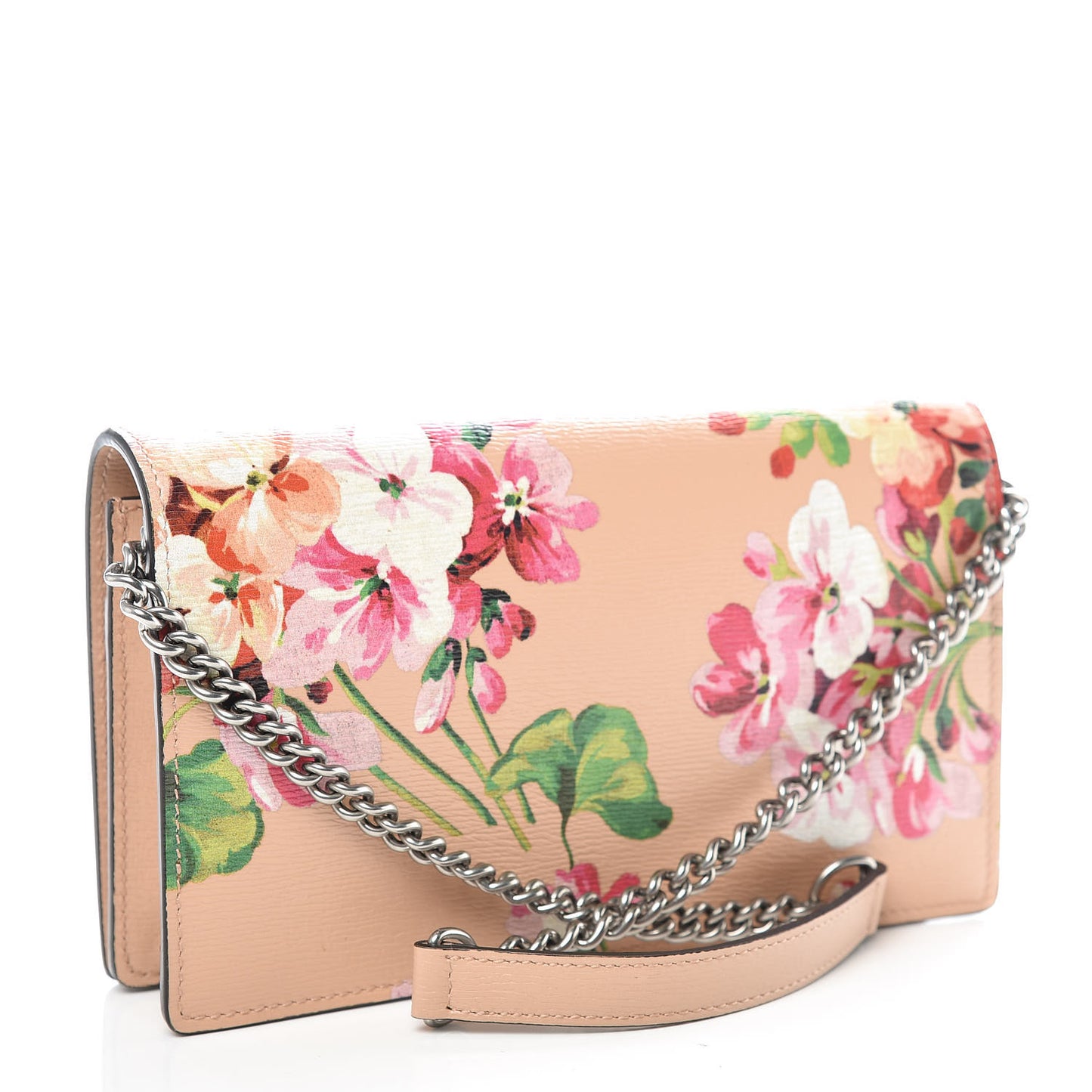 Shangai Calfskin Blooms Print Chain Wallet Pink Apricot Multicolor