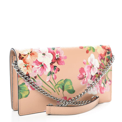 Gucci Shangai Calfskin Blooms Print Chain Wallet Pink Apricot Multicolor 3 of 9