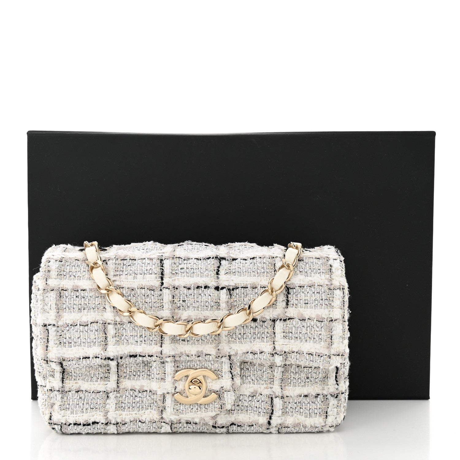 Chanel Tweed Quilted Mini Rectangular Flap White Grey 11 of 11