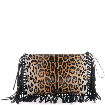 Valentino Garavani Calf Hair Oversized Fringe Clutch Leopard 1 of 8
