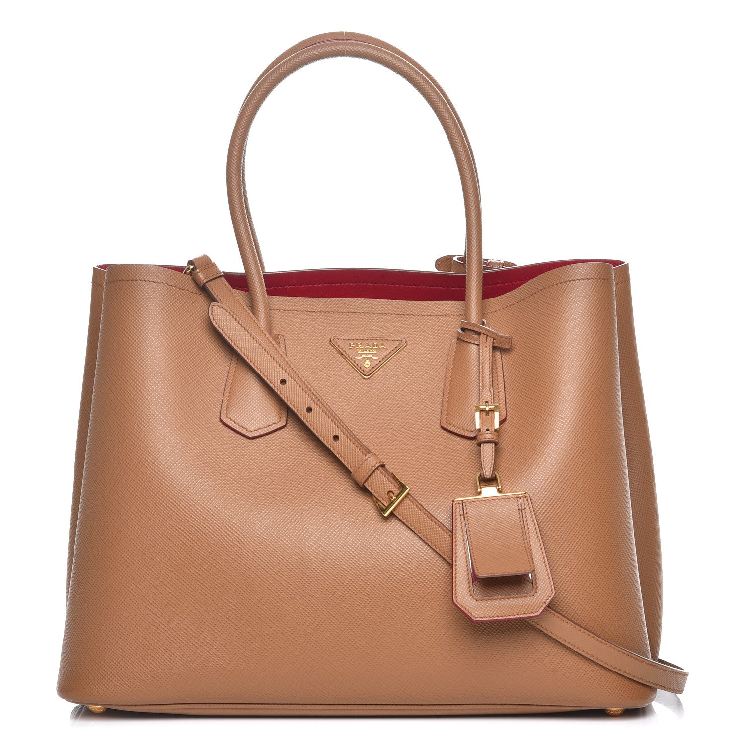 Prada Saffiano Cuir Large Double Bag Caramel 1 of 8