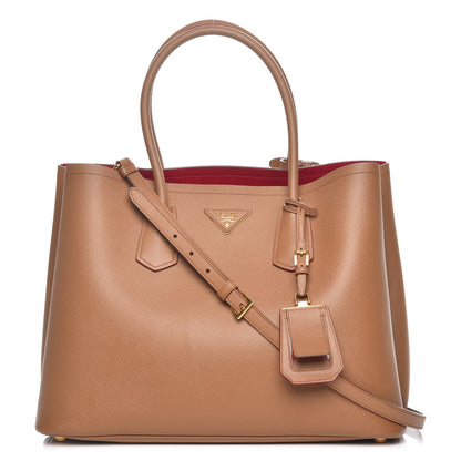 Prada Saffiano Cuir Large Double Bag Caramel 1 of 8