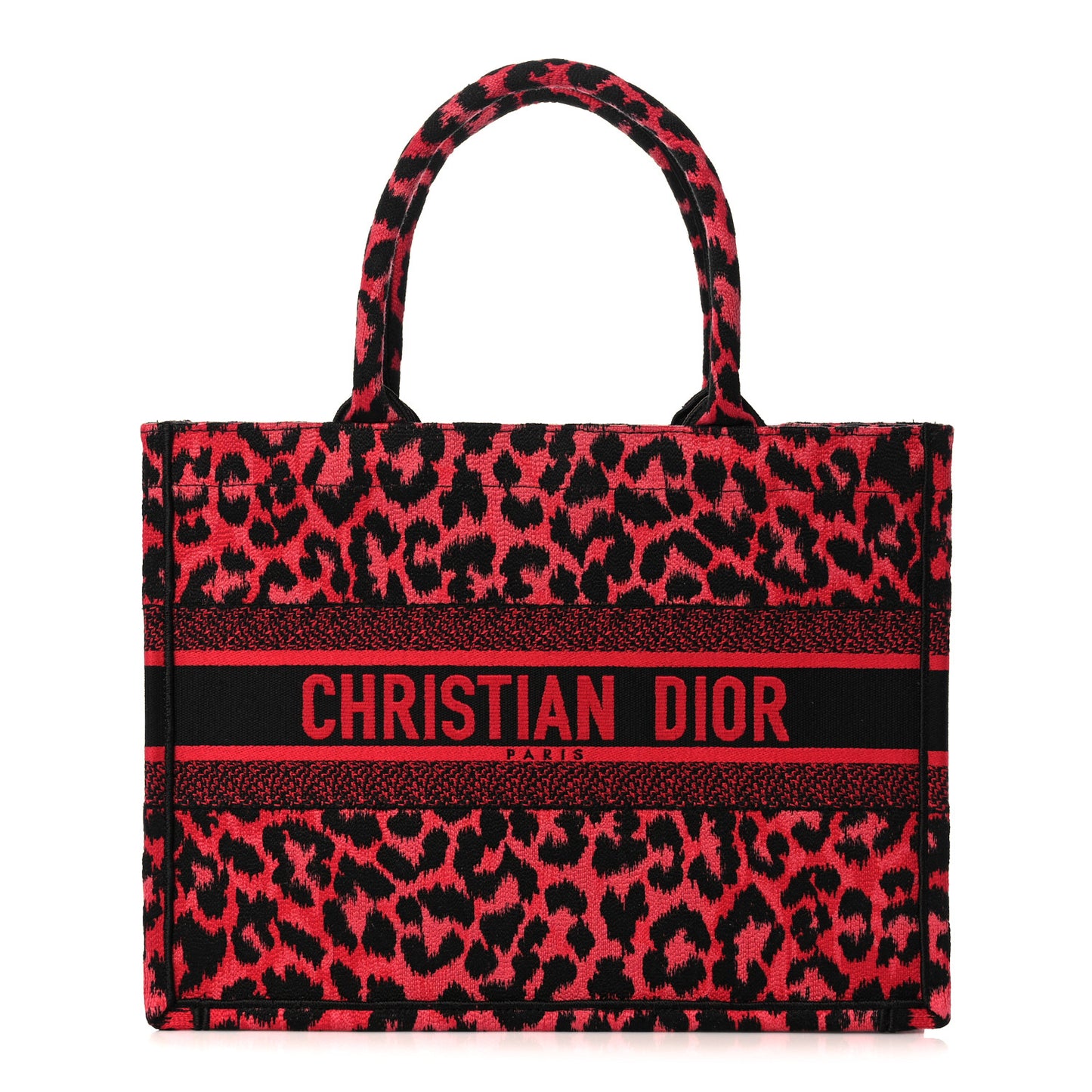 Canvas Mizza Embroidered Medium Leopard Book Tote Fuchsia Multicolor