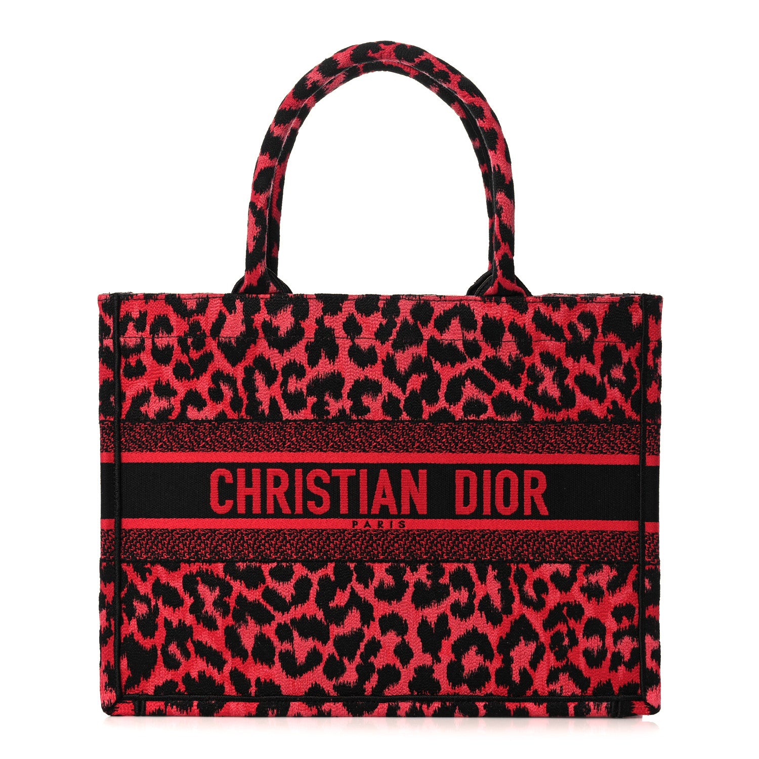 Christian Dior Canvas Mizza Embroidered Medium Leopard Book Tote Fuchsia Multicolor 1 of 10