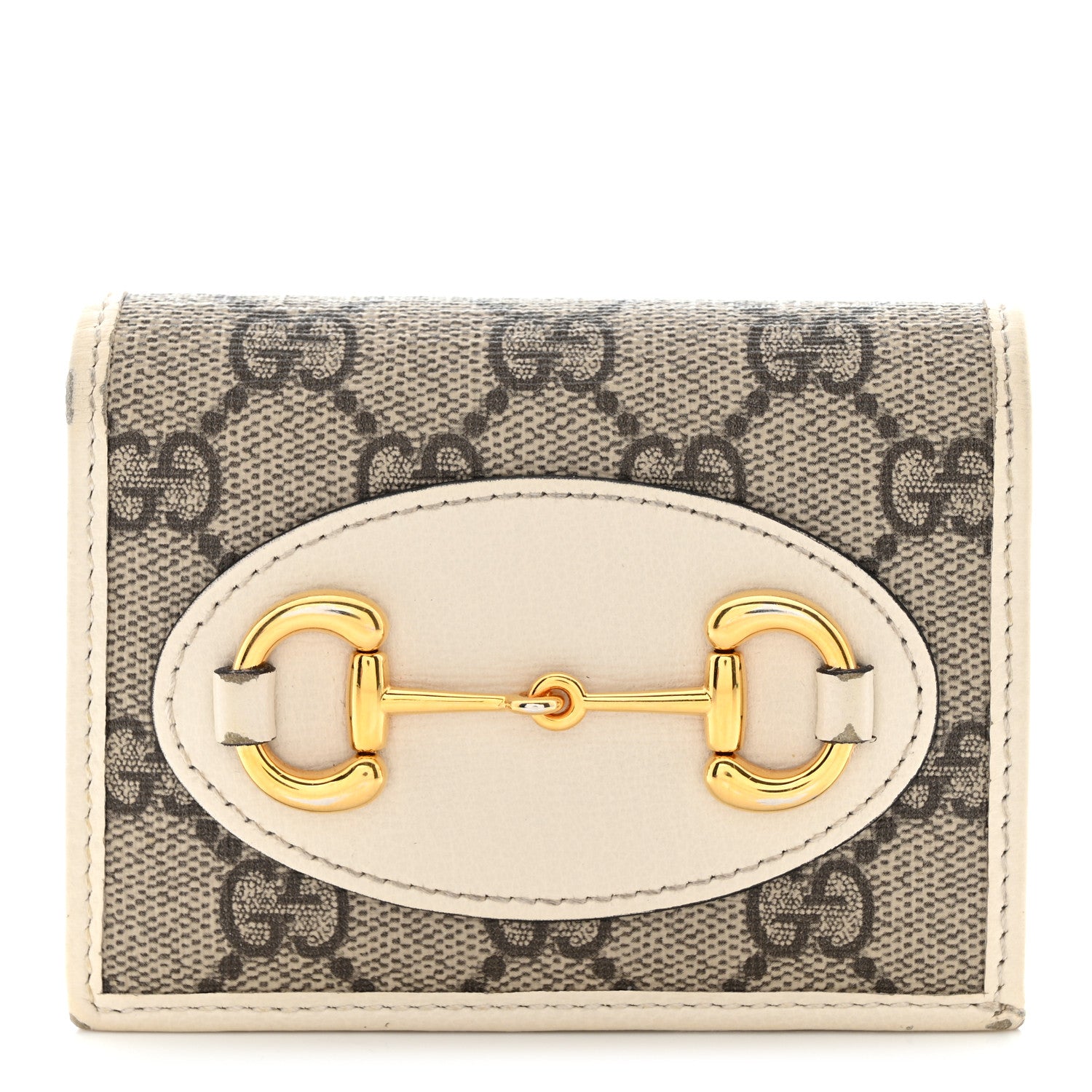 Gucci GG Supreme Monogram Azalea Calfskin Horsebit 1955 Card Case Wallet Beige Ebony Mystic White 1 of 11