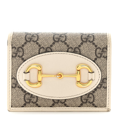 Gucci GG Supreme Monogram Azalea Calfskin Horsebit 1955 Card Case Wallet Beige Ebony Mystic White 1 of 11