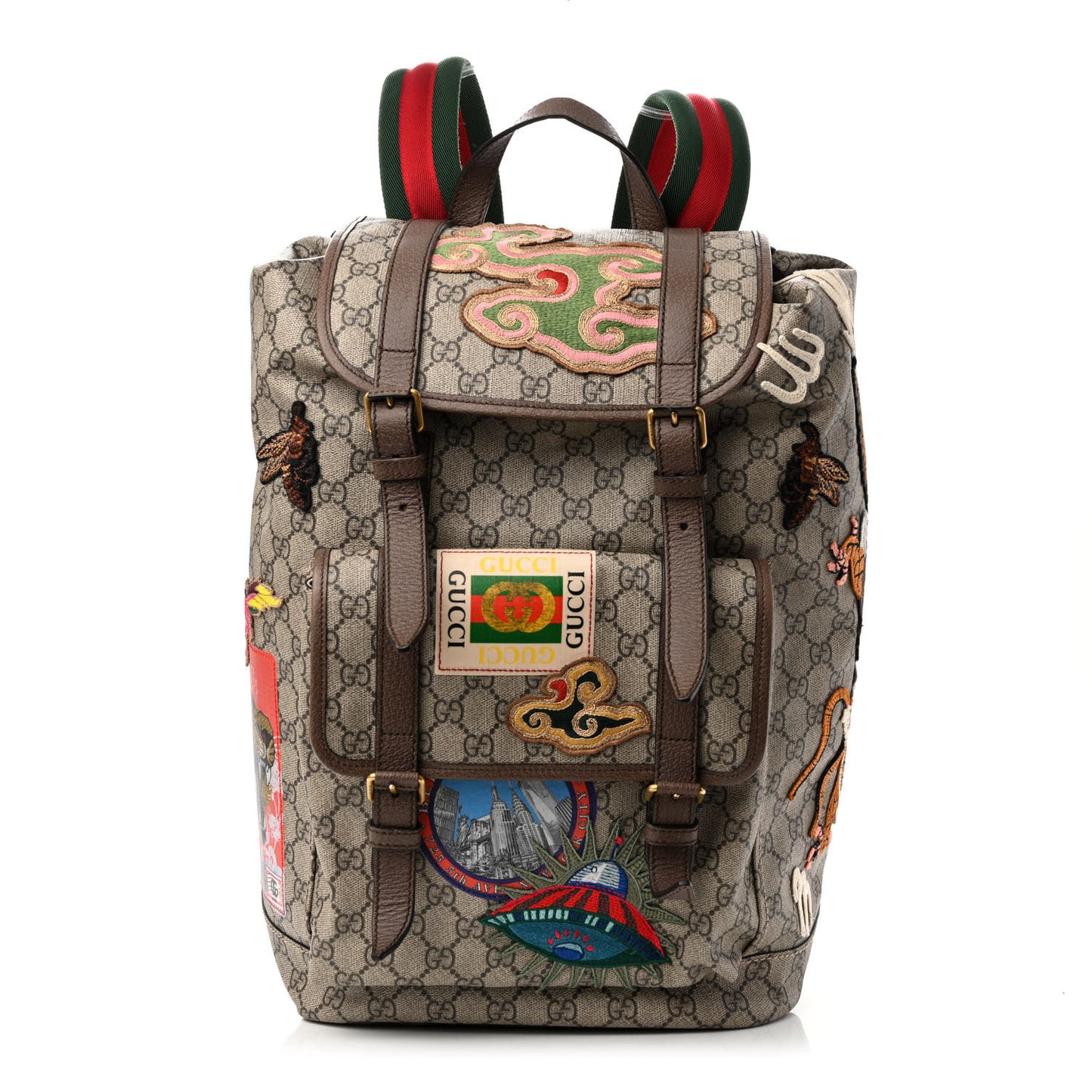 Soft GG Supreme Monogram Courrier Web Double Buckle Backpack Beige New Acero
