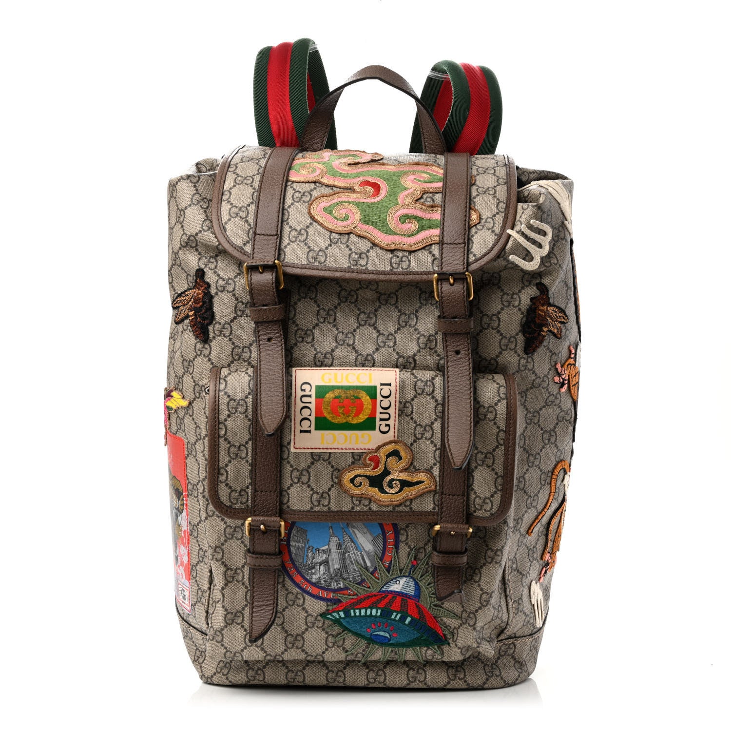 Gucci Soft GG Supreme Monogram Courrier Web Double Buckle Backpack Beige New Acero 1 of 12