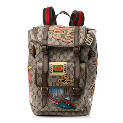 Gucci Soft GG Supreme Monogram Courrier Web Double Buckle Backpack Beige New Acero 1 of 12