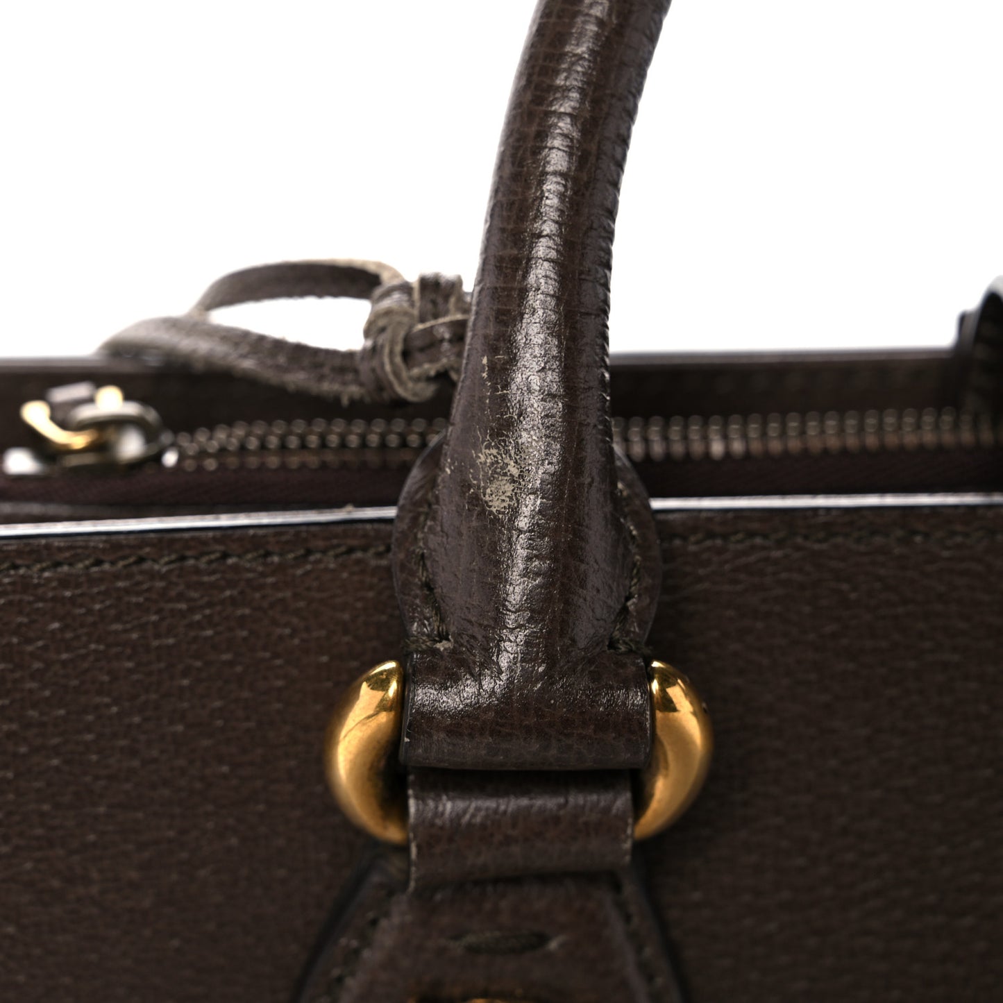 Grained Calfskin Web Large Animalier Top Handle Tote Brown