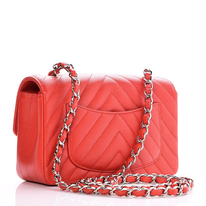 Chanel Caviar Chevron Quilted Mini Rectangular Flap Red 3 of 8
