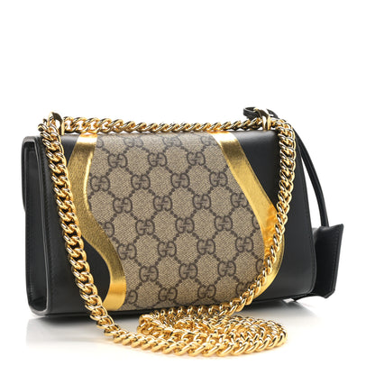 Gucci Calfskin GG Supreme Monogram Small Padlock Shoulder Bag Black Gold 3 of 10